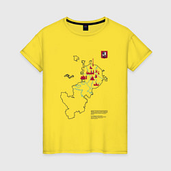 Футболка хлопковая женская Карта туристических мест Москвы, цвет: желтый