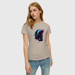 Футболка хлопковая женская Череп в кепке, цвет: миндальный — фото 2