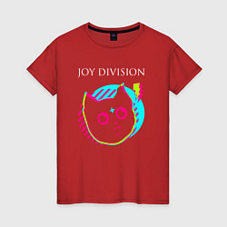 Футболка хлопковая женская Joy Division rock star cat, цвет: красный
