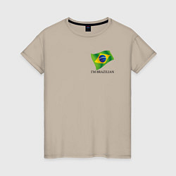 Футболка хлопковая женская Im Brazilian - motto, цвет: миндальный