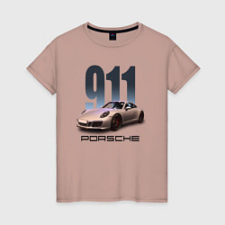 Футболка хлопковая женская Порше 911 спортивный автомобиль, цвет: пыльно-розовый