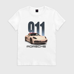 Футболка хлопковая женская Немецкий спортивный автомобиль Порше 911, цвет: белый