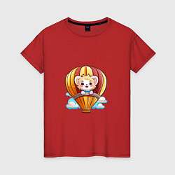 Женская футболка Львёнок на воздушном шаре