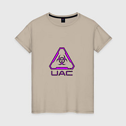 Футболка хлопковая женская UAC фиолетовый, цвет: миндальный