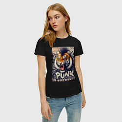 Футболка хлопковая женская Cool tiger - punks not dead, цвет: черный — фото 2