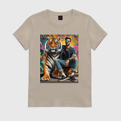 Женская футболка Чувак хипстер с тигром - нейросеть