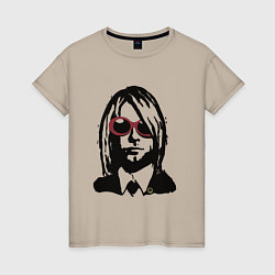 Футболка хлопковая женская Kurt Cobain Nirvana portrait, цвет: миндальный