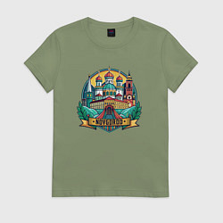 Футболка хлопковая женская Город Новгород, цвет: авокадо
