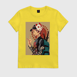 Футболка хлопковая женская Тандзиро Камадо Арт, цвет: желтый