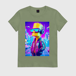 Футболка хлопковая женская Cyber Bart on a virtual glasses, цвет: авокадо