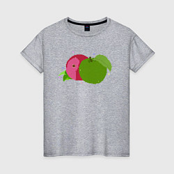 Футболка хлопковая женская Яблоко пиксель арт, цвет: меланж