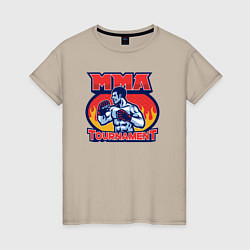 Футболка хлопковая женская MMA турнир, цвет: миндальный