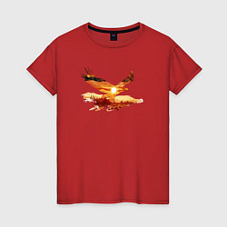 Женская футболка Летящий орел и пейзаж с эффектом двойной экспозици