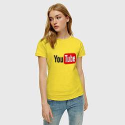 Футболка хлопковая женская You tube logo, цвет: желтый — фото 2