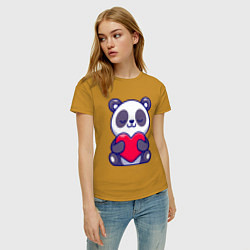 Футболка хлопковая женская Панда и сердечко, цвет: горчичный — фото 2