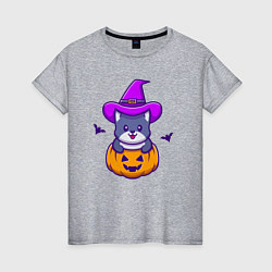 Футболка хлопковая женская Kitty halloween, цвет: меланж