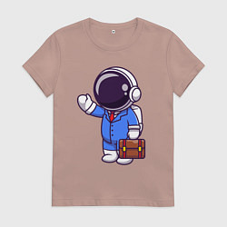Футболка хлопковая женская Космонавт с чемоданом, цвет: пыльно-розовый