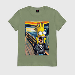 Футболка хлопковая женская Барт Симпсон кричит - мем нейросеть, цвет: авокадо