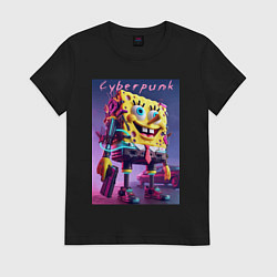 Женская футболка Sponge Bob with a pistol - cyberpunk ai art