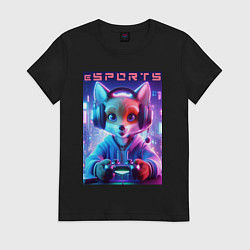 Футболка хлопковая женская Funny fox - e sports ai art, цвет: черный