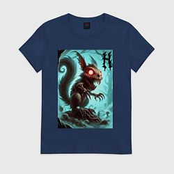 Футболка хлопковая женская Жуткая белка - хэллоуин, цвет: тёмно-синий