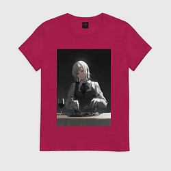 Футболка хлопковая женская Человек-бензопила Кига Демон Голода, цвет: маджента