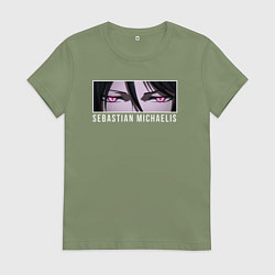 Футболка хлопковая женская Взгляд Себастьяна Михаэлис Темный дворецкий, цвет: авокадо