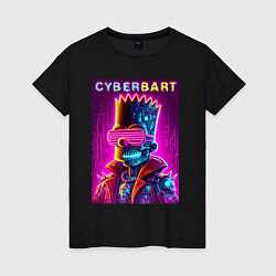 Футболка хлопковая женская Cyber Bart - neon glow ai art fantasy, цвет: черный