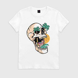 Футболка хлопковая женская Лето в черепе, цвет: белый