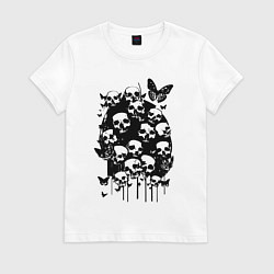 Футболка хлопковая женская Черепа и бабочки - нейросеть, цвет: белый