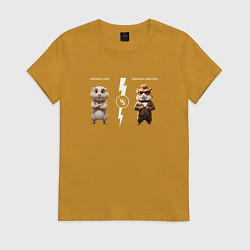 Футболка хлопковая женская Hamster kombat - average fan vs average enjoyer -, цвет: горчичный