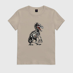 Футболка хлопковая женская Скелет доисторического динозавра, цвет: миндальный