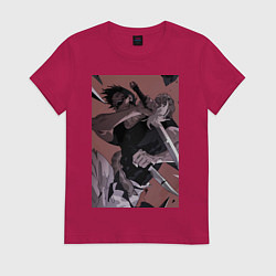 Футболка хлопковая женская Магическая битва Тодзи Фусигуро с ножами, цвет: маджента