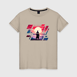 Футболка хлопковая женская Самурай - восход, цвет: миндальный