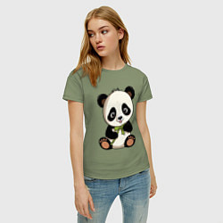 Футболка хлопковая женская Панда мультяшная, цвет: авокадо — фото 2
