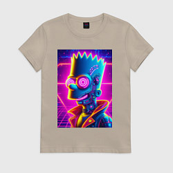 Футболка хлопковая женская Биоробот Барт - неоновое свечение, цвет: миндальный