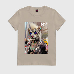 Футболка хлопковая женская Леопард альбинос панк музыкант из Нью-Йорка - нейр, цвет: миндальный