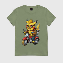 Женская футболка Пикачу на ретро мотоцикле