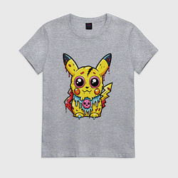 Женская футболка Пикачу треснутый зомби