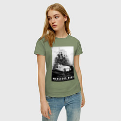 Футболка хлопковая женская Mercedes benz раритетный, цвет: авокадо — фото 2