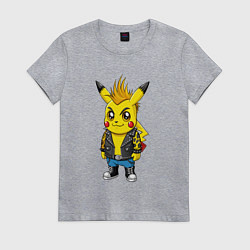 Женская футболка Пикачу панк с ирокезом и в косухе