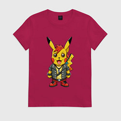 Женская футболка Пикачу в рок стиле