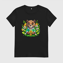 Женская футболка Медведь среди цветов