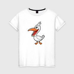 Футболка хлопковая женская Довольный пеликан, цвет: белый
