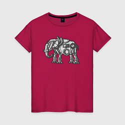 Футболка хлопковая женская Механический слон, цвет: маджента