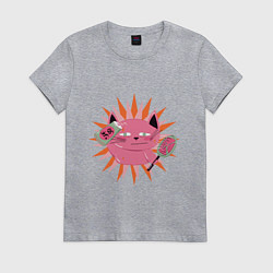 Женская футболка Розовый летний кот