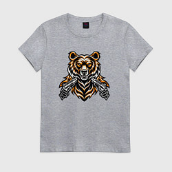 Футболка хлопковая женская Медведь с пистолетом, цвет: меланж