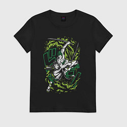 Футболка хлопковая женская One piece зоро зеленый вихрь, цвет: черный