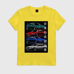 Футболка хлопковая женская JDM автомобили, цвет: желтый