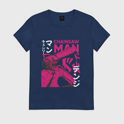 Женская футболка Человек-бензопила Денджи неон